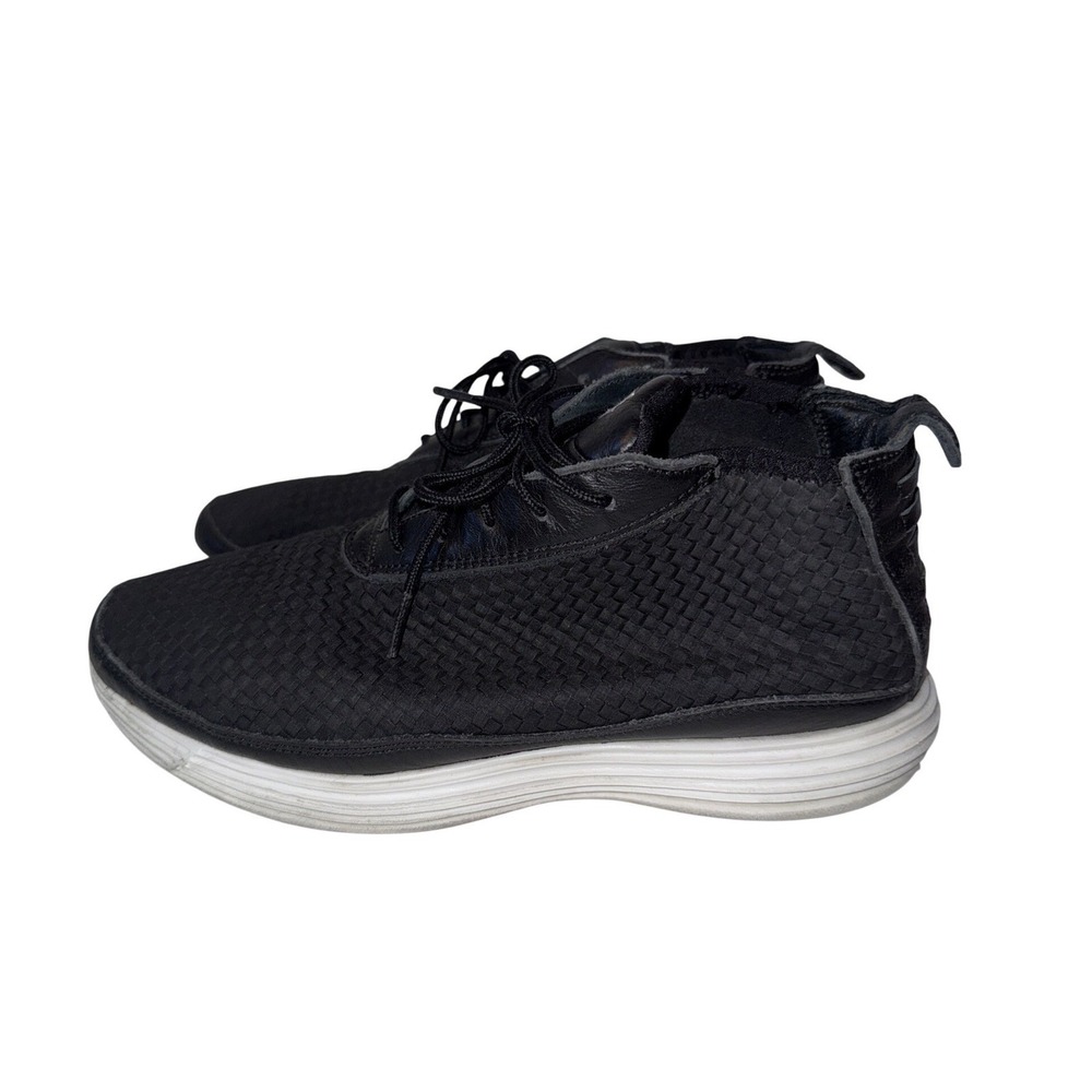 Nike Lunar Wood Woven Black White Leather Mid Top Sneakers 398475-005 Mens 8.5